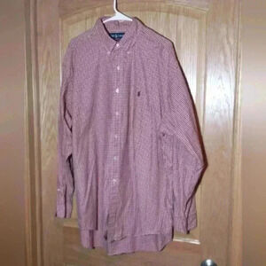Ralph Lauren red white black checked long sleeve button down shirt size XL